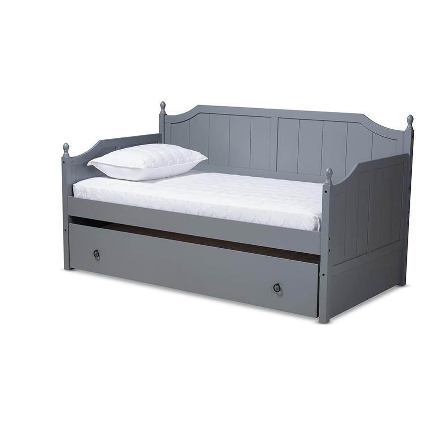 Millie Cottage Farmhouse Grey Finished Wood Twin Size Daybed with Trundle