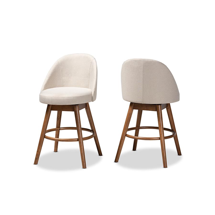 Walnut-Finished Wood Swivel Counter Stool Set of 2