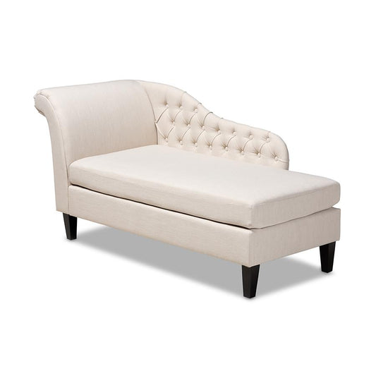 Beige Fabric Upholstered Black Finished Chaise Lounge