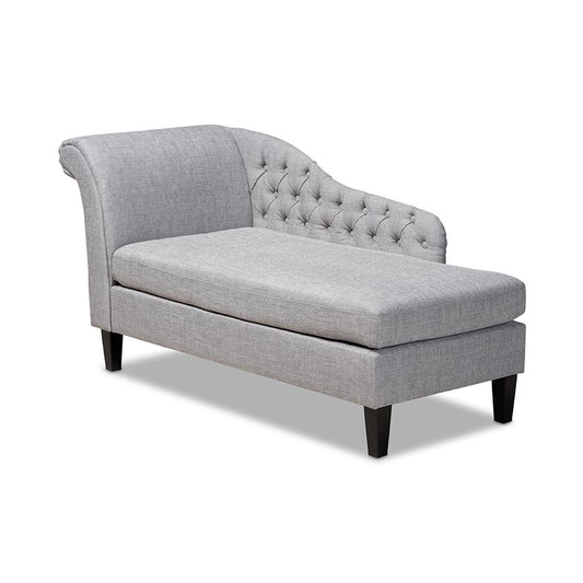 Grey Fabric Upholstered Black Finished Chaise Lounge