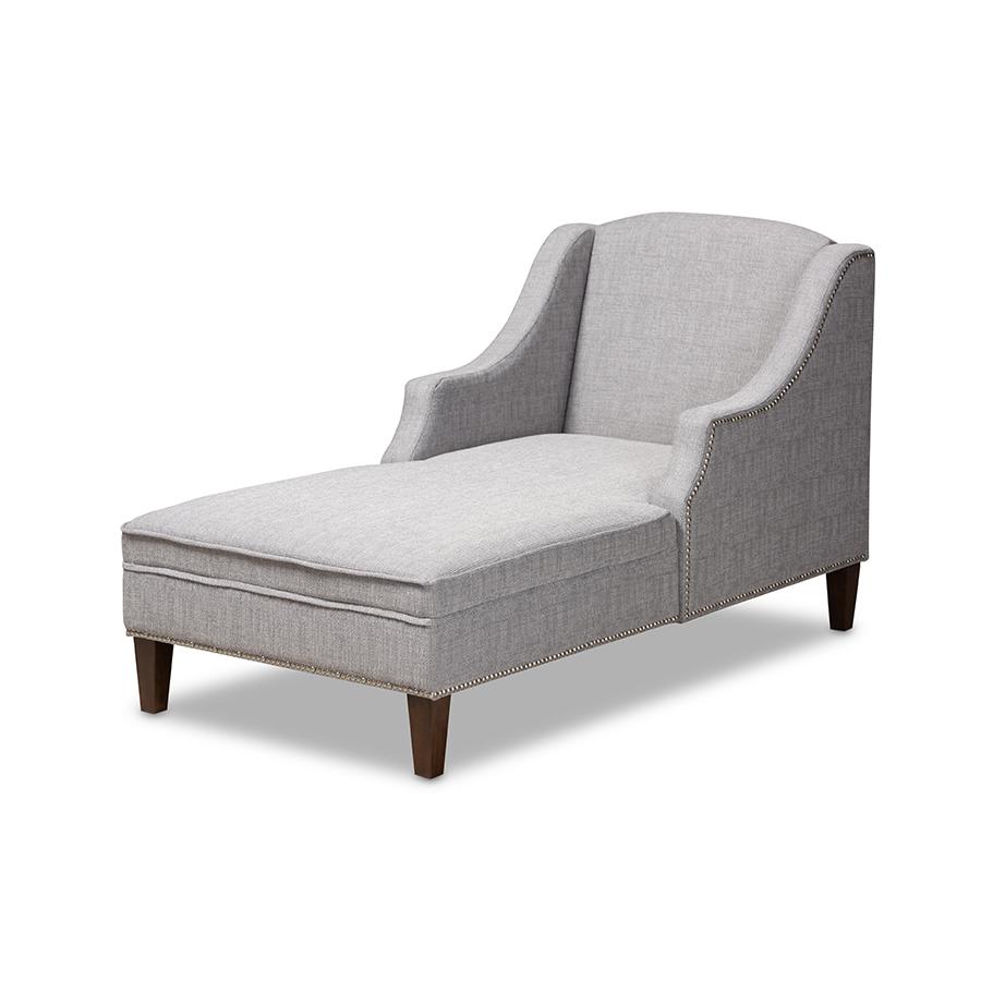 Grey Fabric Upholstered Wenge Brown Finished Chaise Lounge