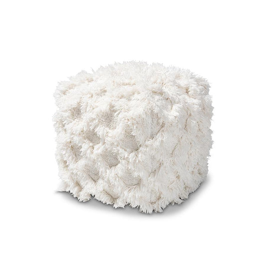 Baxton Studio Asuka Moroccan Inspired Ivory Handwoven Cotton Fringe Pouf Ottoman