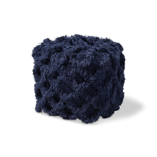 Baxton Studio Asuka Moroccan Inspired Navy Handwoven Cotton Fringe Pouf Ottoman