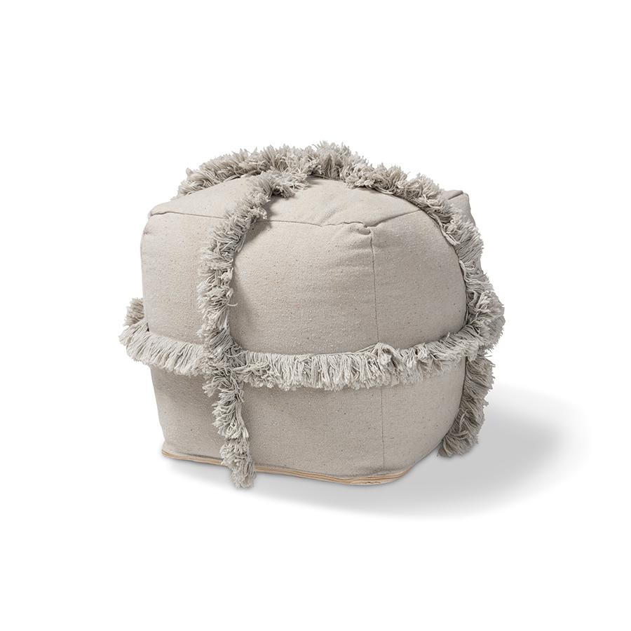 Baxton Studio Alfro Moroccan Inspired Grey Handwoven Cotton Fringe Pouf Ottoman