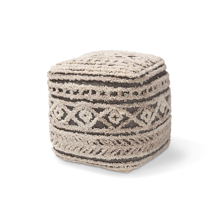 Cronin Moroccan Inspired Beige and Brown Handwoven Hemp Pouf Ottoman