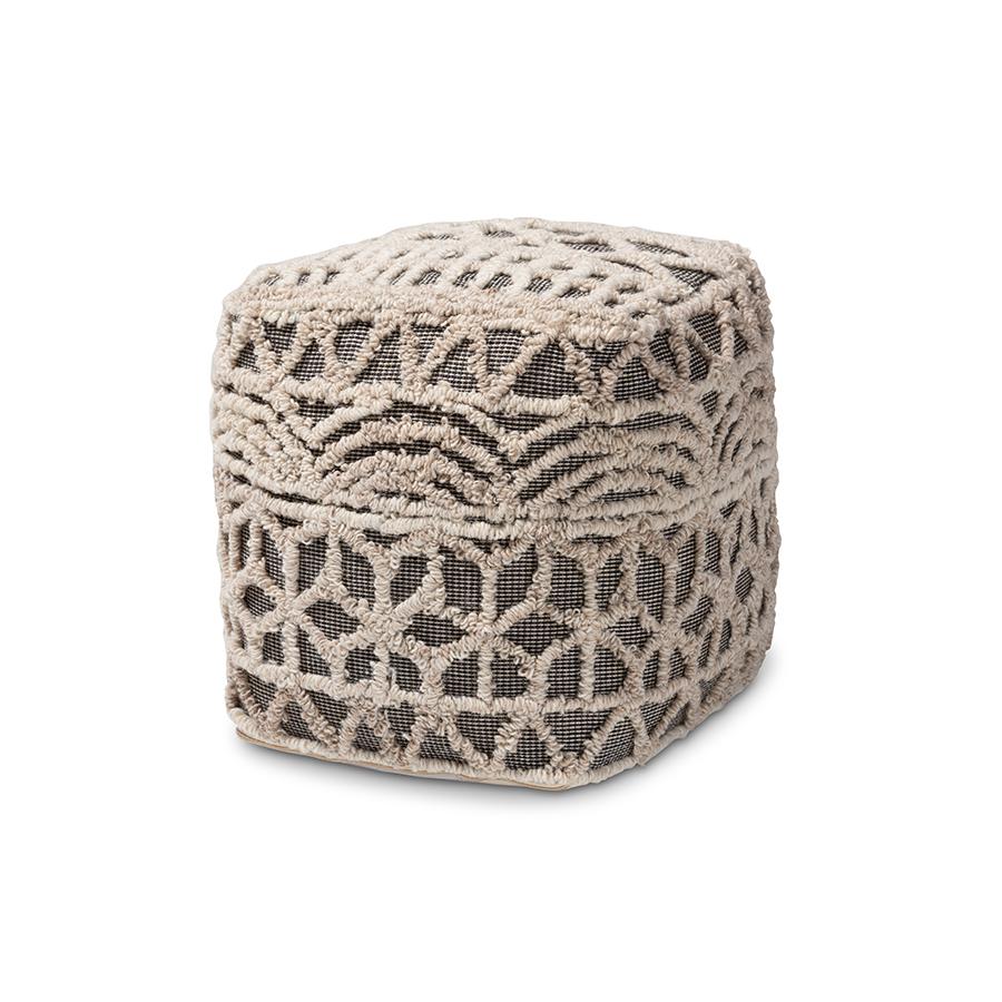 Avery Moroccan Inspired Beige and Brown Handwoven Cotton Pouf Ottoman