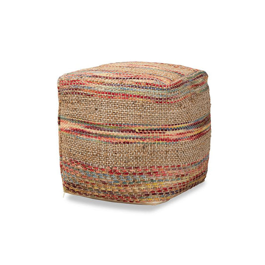 Baxton Studio Caiman Moroccan Inspired Multicolored Handwoven Hemp Pouf Ottoman