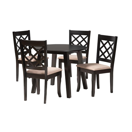 Lexi Modern Beige Fabric and Dark Brown Finished Wood 5-Piece Dining Set