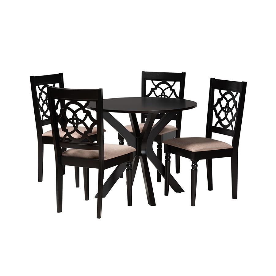 Sadie Modern Beige Fabric and Espresso Brown Finished Wood 5-Piece Dining Set