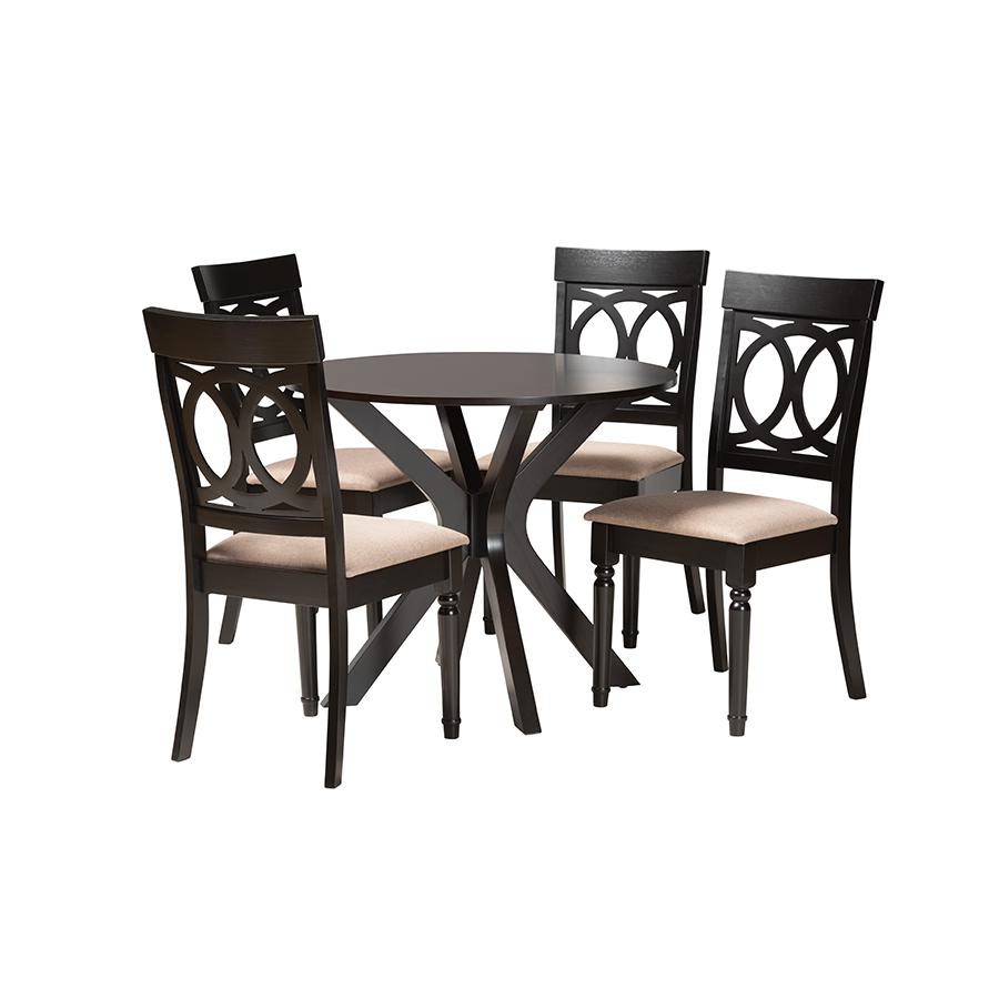 Jessie Modern Sand Fabric and Dark Brown Finished Wood 5-Piece Dining Set