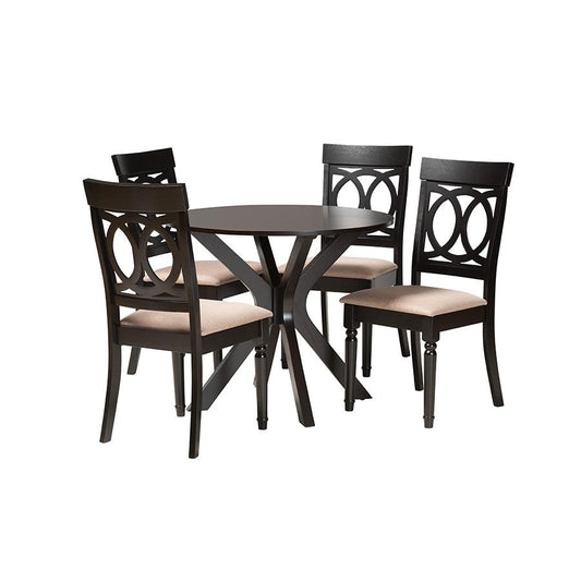 Jessie Modern Sand Fabric and Dark Brown Finished Wood 5-Piece Dining Set