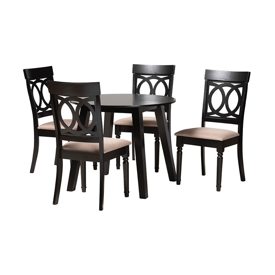 Charlottle Modern Beige Fabric and Dark Brown Finished Wood 5-Piece Dining Set