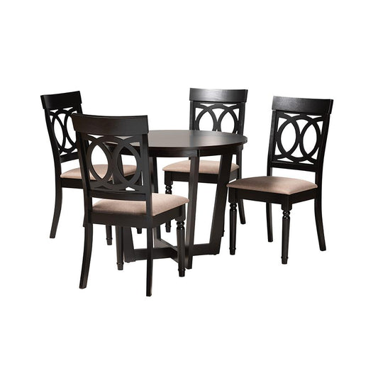 Estelle Modern Beige Fabric and Dark Brown Finished Wood 5-Piece Dining Set