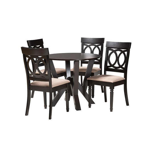 Angie Modern Sand Fabric and Dark Brown Finished Wood 5-Piece Dining Set