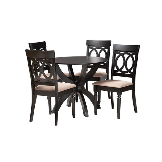 Velia Modern Sand Fabric and Dark Brown Finished Wood 5-Piece Dining Set