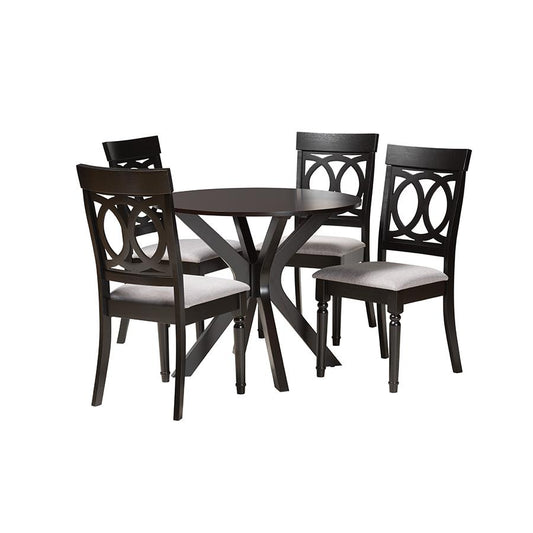 Jessie Modern Grey Fabric and Dark Brown Finished Wood 5-Piece Dining Set