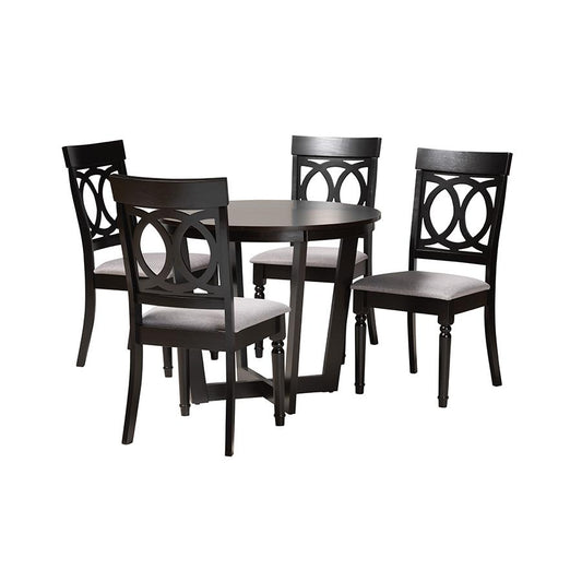 Estelle Modern Grey Fabric and Dark Brown Finished Wood 5-Piece Dining Set