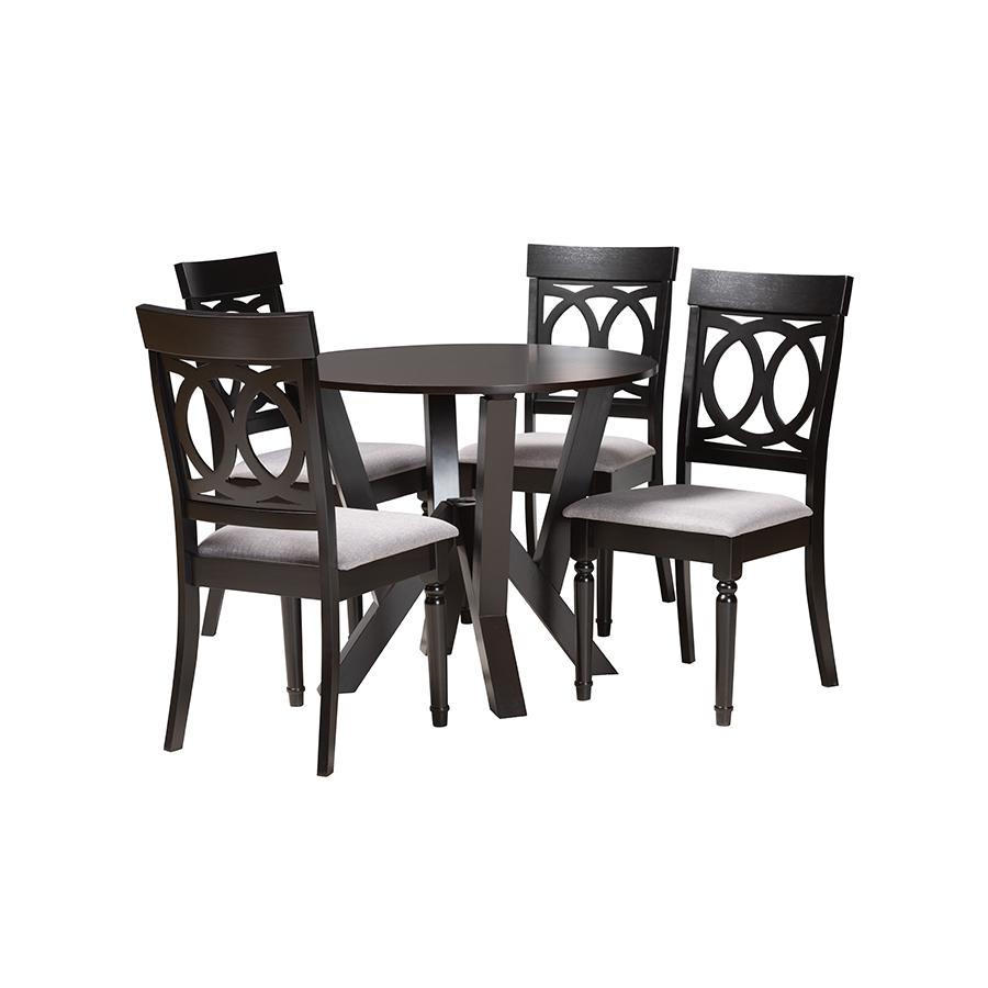 Angie Modern Grey Fabric and Dark Brown Finished Wood 5-Piece Dining Set