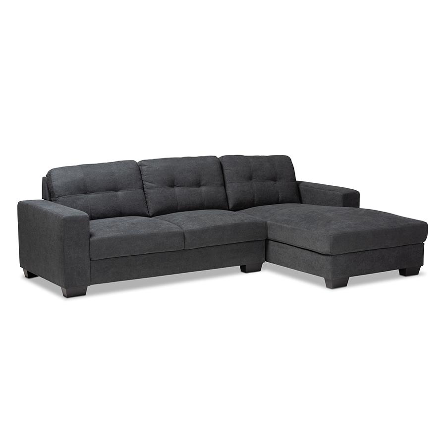 Dark Grey Fabric Upholstered Sectional Sofa with Right Facing Chaise