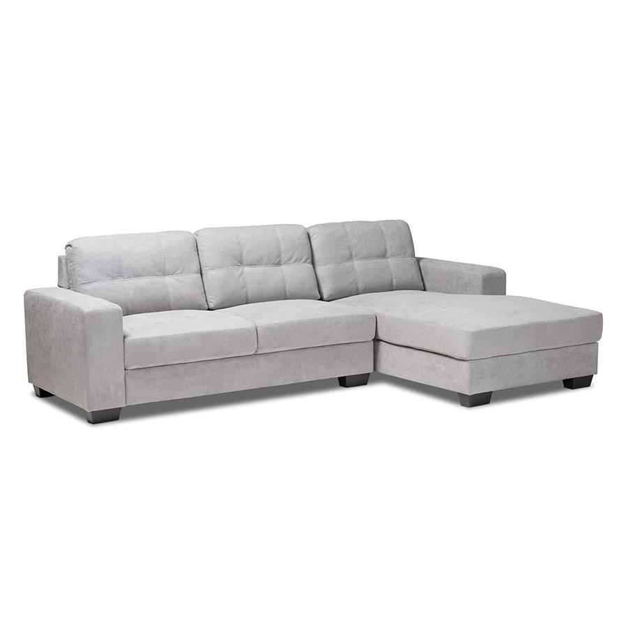 Light Grey Fabric Upholstered Sectional Sofa with Right Facing Chaise