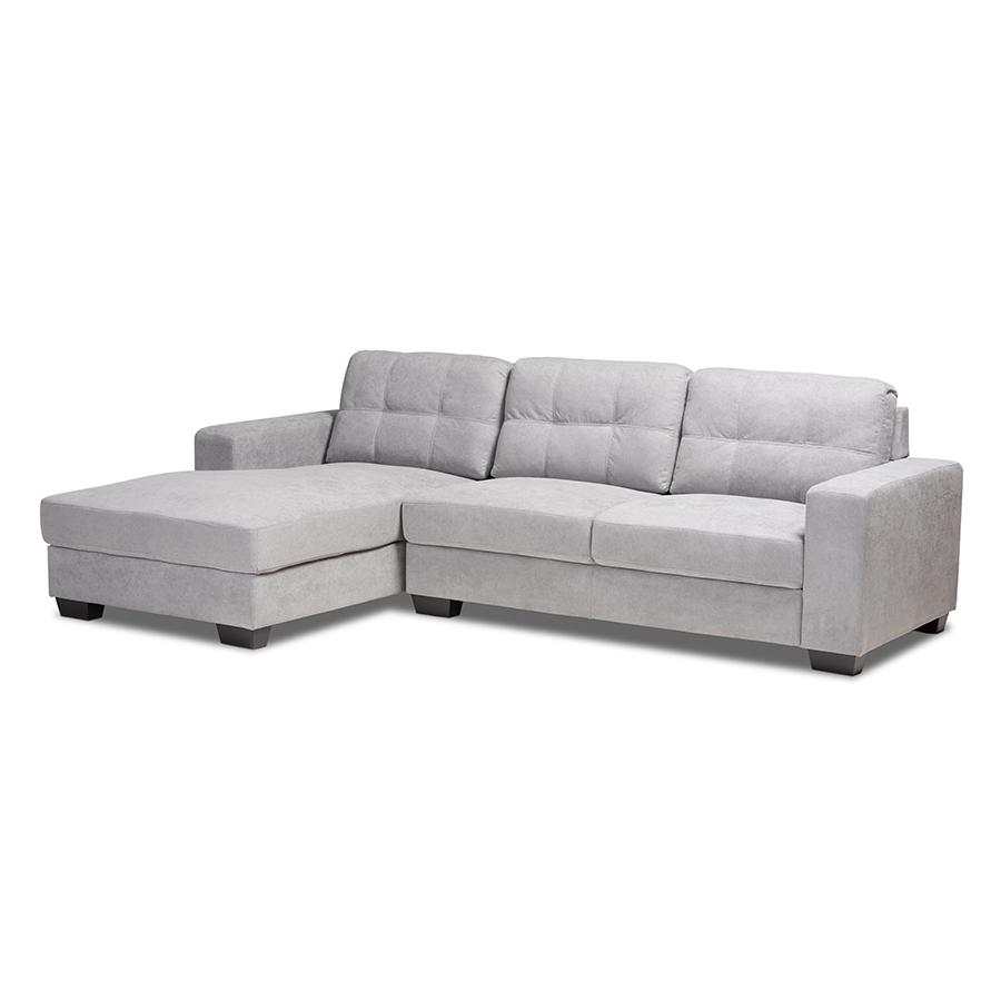 Light Grey Fabric Upholstered Sectional Sofa with Left Facing Chaise