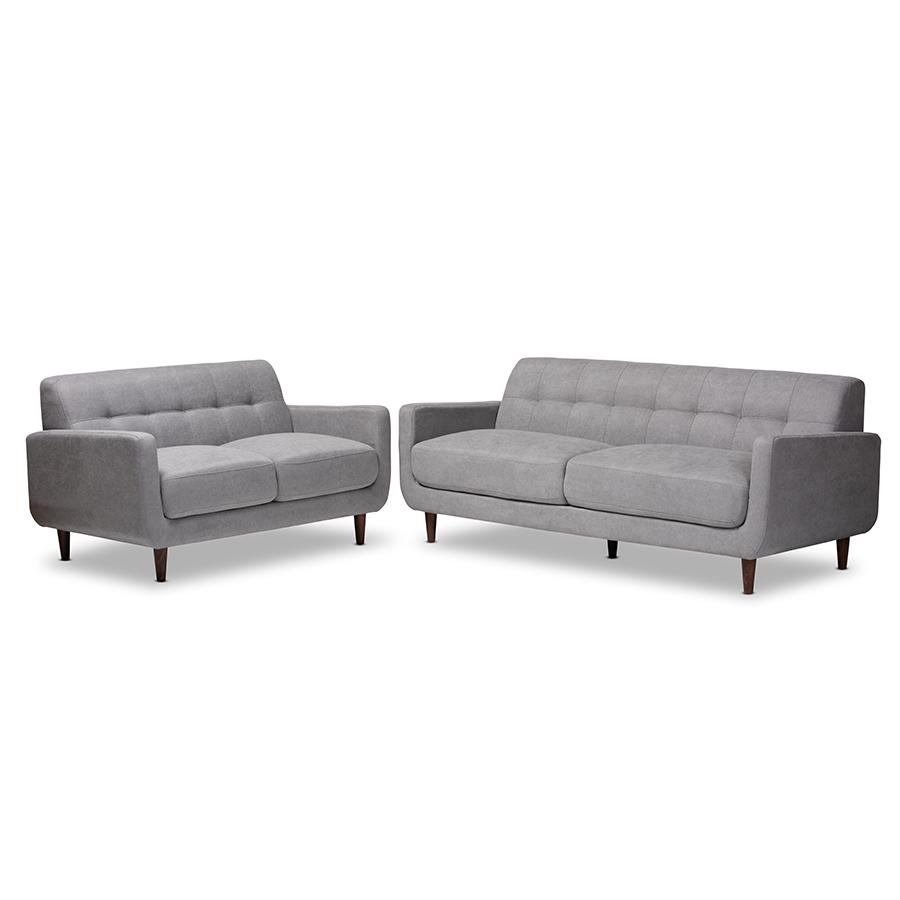 Light Grey Fabric Upholstered 2-Piece Living Room Set