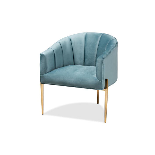 Luxe Light Blue Velvet Fabric Upholstered Gold Finished Accent Chair