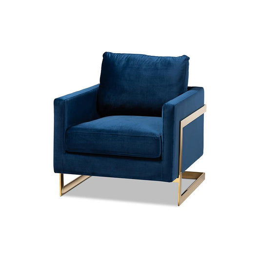 Matteo Glam and Luxe Royal Blue Velvet Fabric Upholstered Gold Finished Armchair