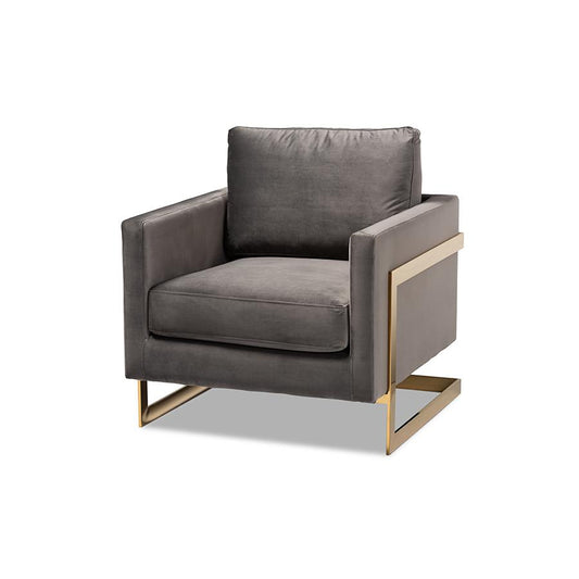 Matteo Glam and Luxe Grey Velvet Fabric Upholstered Gold Finished Armchair