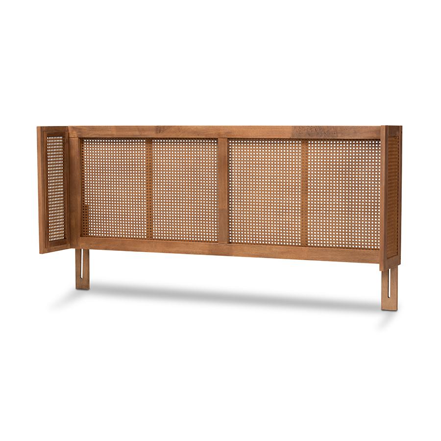 Ash Wanut Finished Wood and Synthetic Rattan Full Size Wrap-Around Headboard