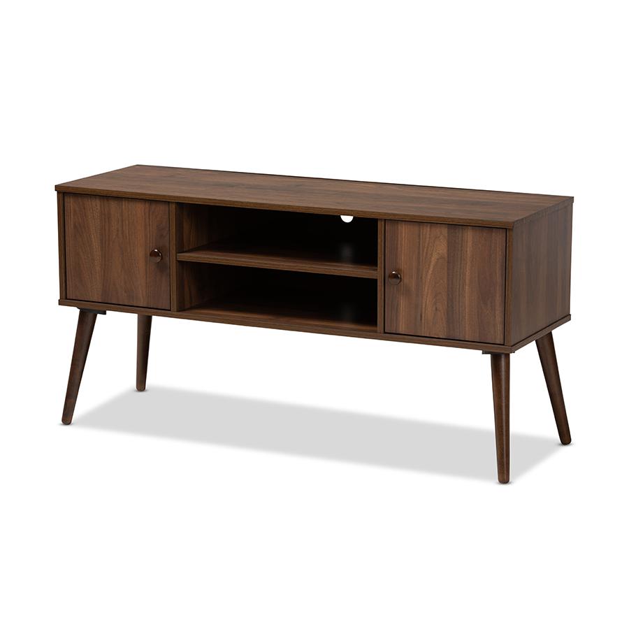 Alard Mid-Century Modern Walnut Brown Finished 2-Door Wood TV Stand