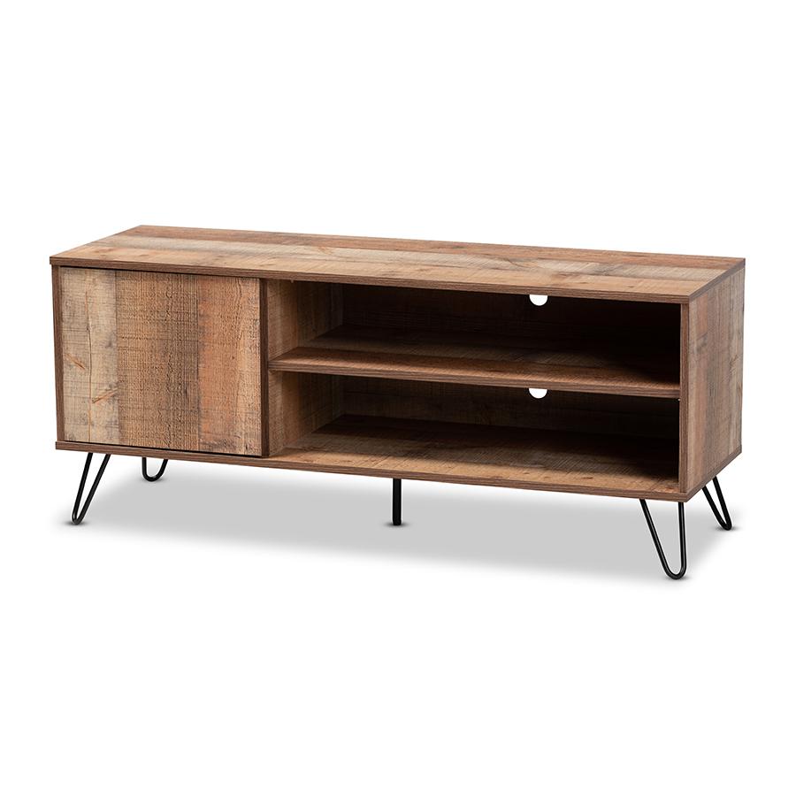 Iver Modern and Contemporary Rustic Oak Finished 1-Door Wood TV Stand