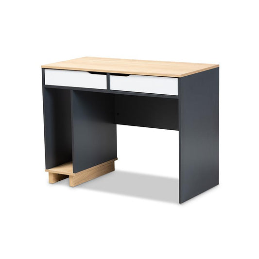 Baxton Studio Reed Mid-Century Modern 2-Drawer Multicolor Wood Computer Desk