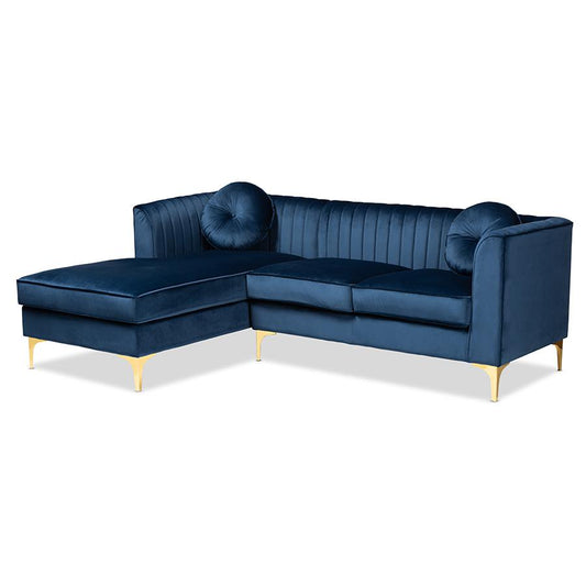 Mirrored Gold Finished Left Facing Sectional Sofa with Chaise