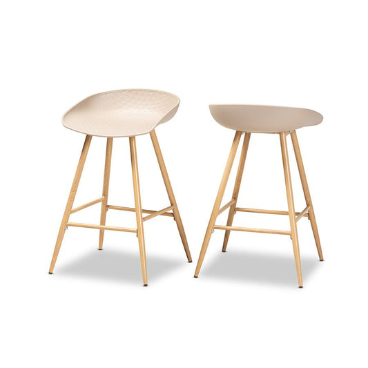 Beige Plastic and Wood Finished 2-Piece Counter Stool Set