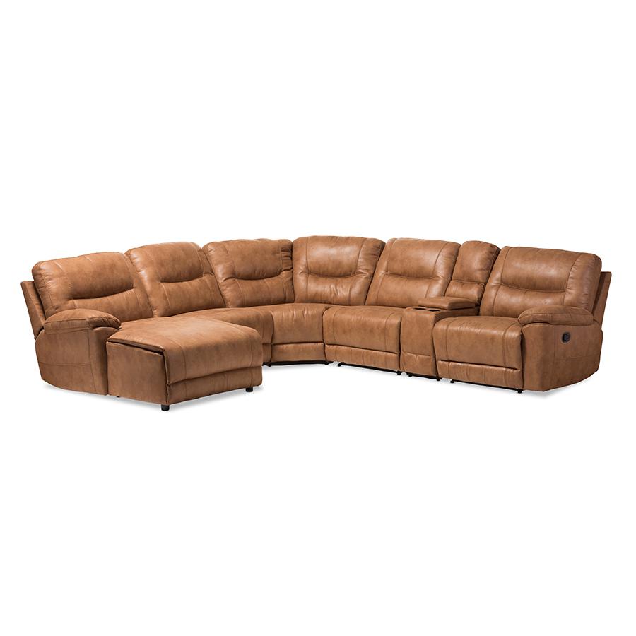 Light Brown Palomino Suede 6-Piece Sectional with Recliners Corner Lounge Suite