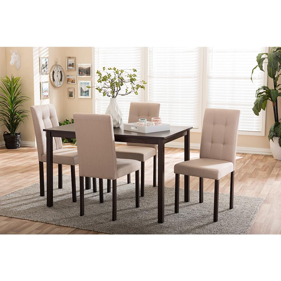 5-Piece Beige Fabric Upholstered Grid-tufting Dining Set