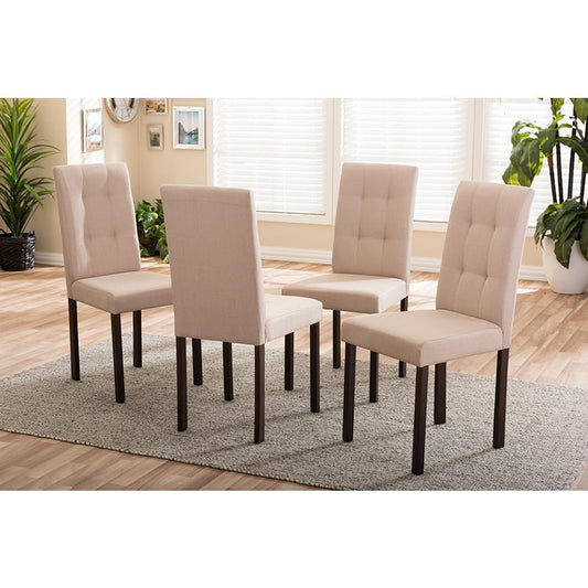 Beige Fabric Upholstered Grid-tufting Dining Chair (Set of 4)