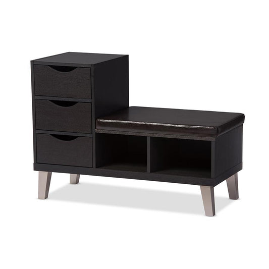 Wood 3-drawer Shoe Storage Padded Leatherette Seating Bench