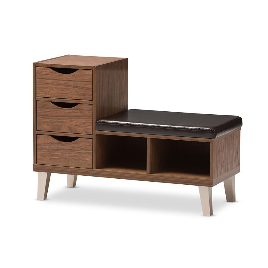 3-Drawer Shoe Storage Padded Leatherette Seating Bench with Two Open Shelves