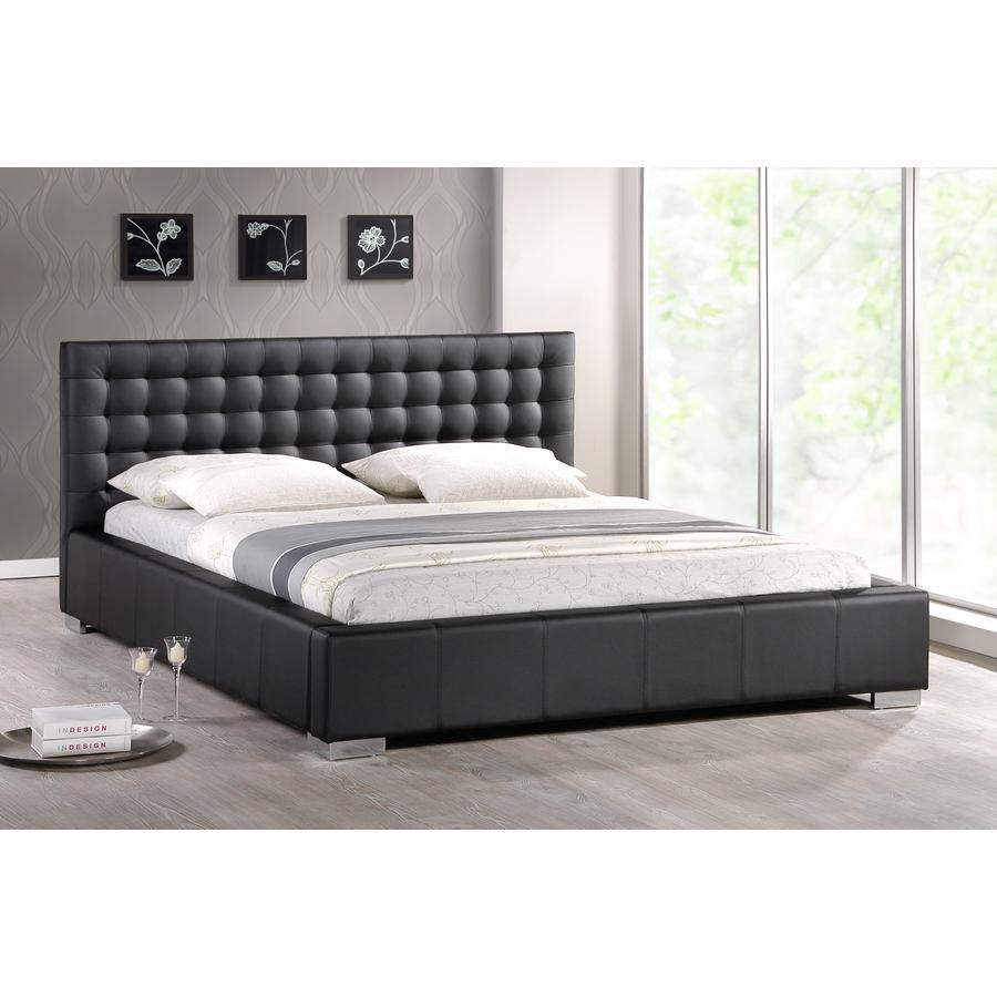 Madison Black Modern Bed with Upholstered Headboard (Queen Size)