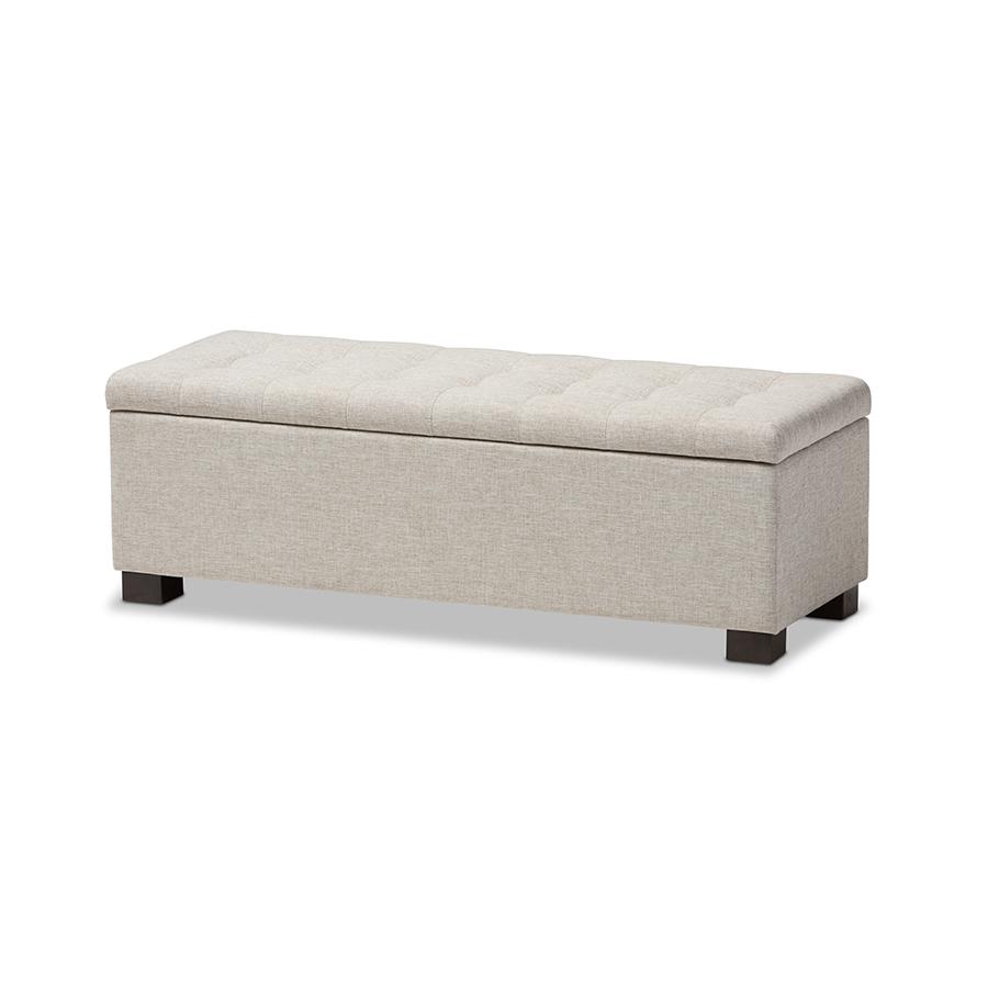 Beige Fabric Upholstered Grid-Tufting Storage Ottoman Bench