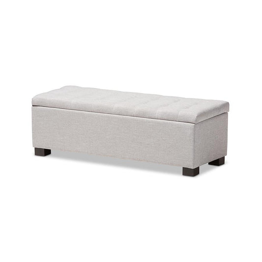 Grayish Beige Fabric Upholstered Grid-Tufting Storage Ottoman Bench