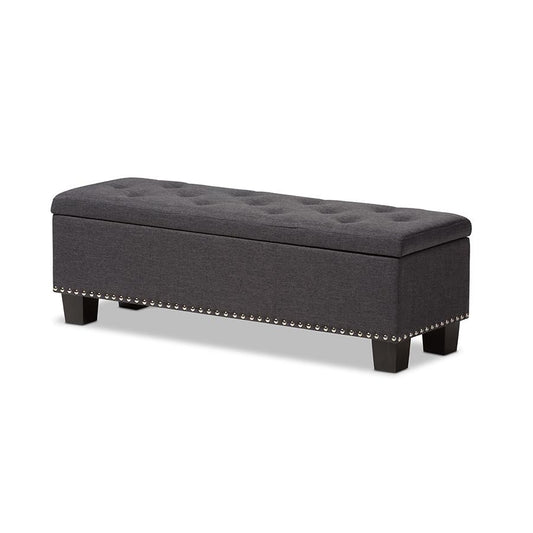 Dark Grey Fabric Upholstered Button-Tufting Storage Ottoman Bench