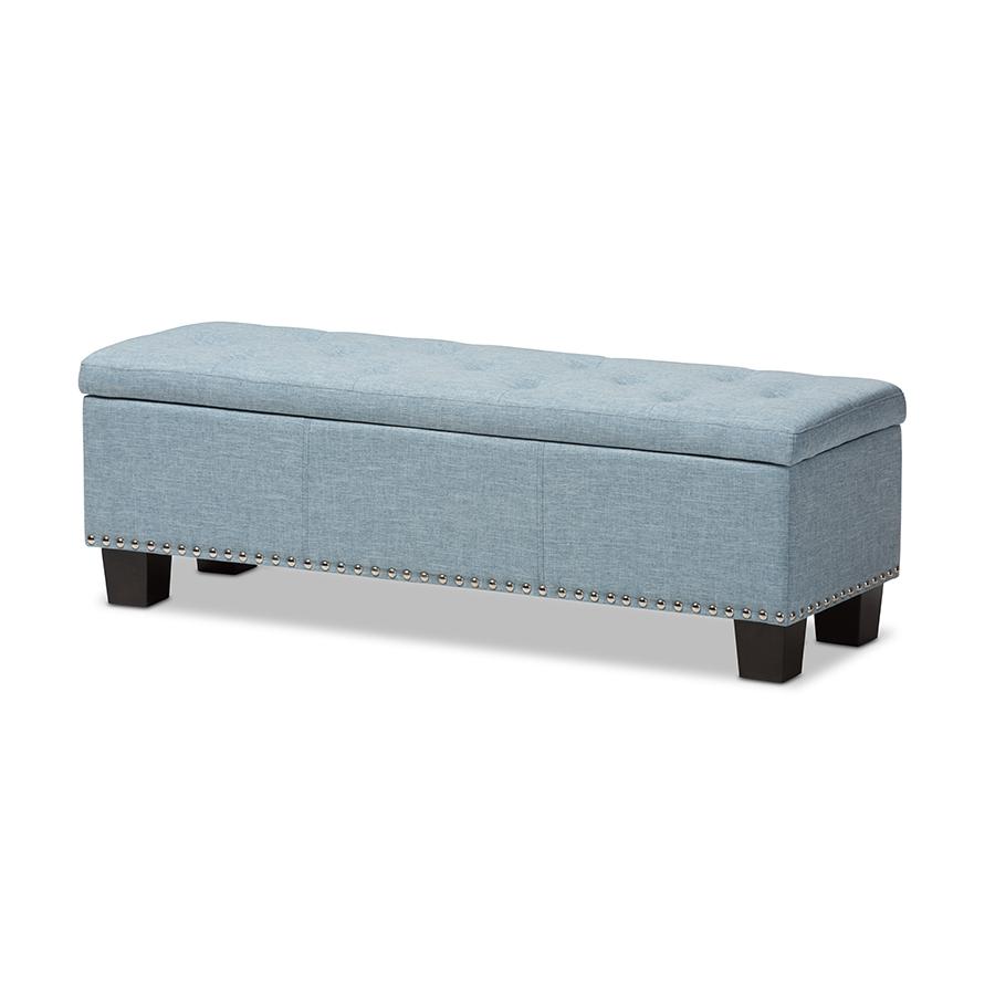 Light Blue Fabric Upholstered Button-Tufting Storage Ottoman Bench