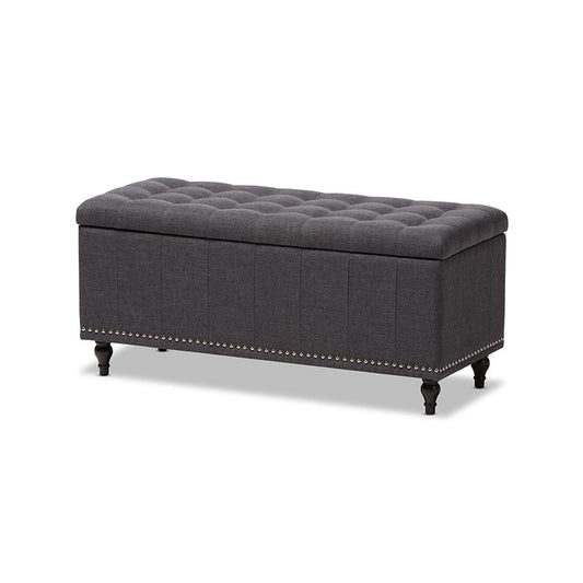 Classic Dark Grey Fabric Upholstered Button-Tufting Storage Ottoman Bench