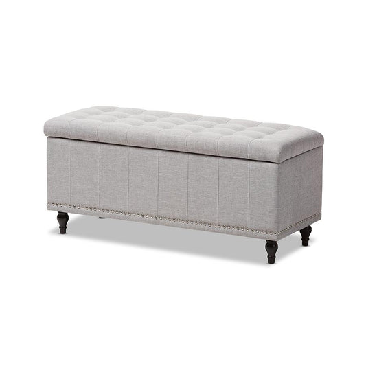 Classic Grayish Beige Fabric Upholstered Button-Tufting Storage Ottoman Bench