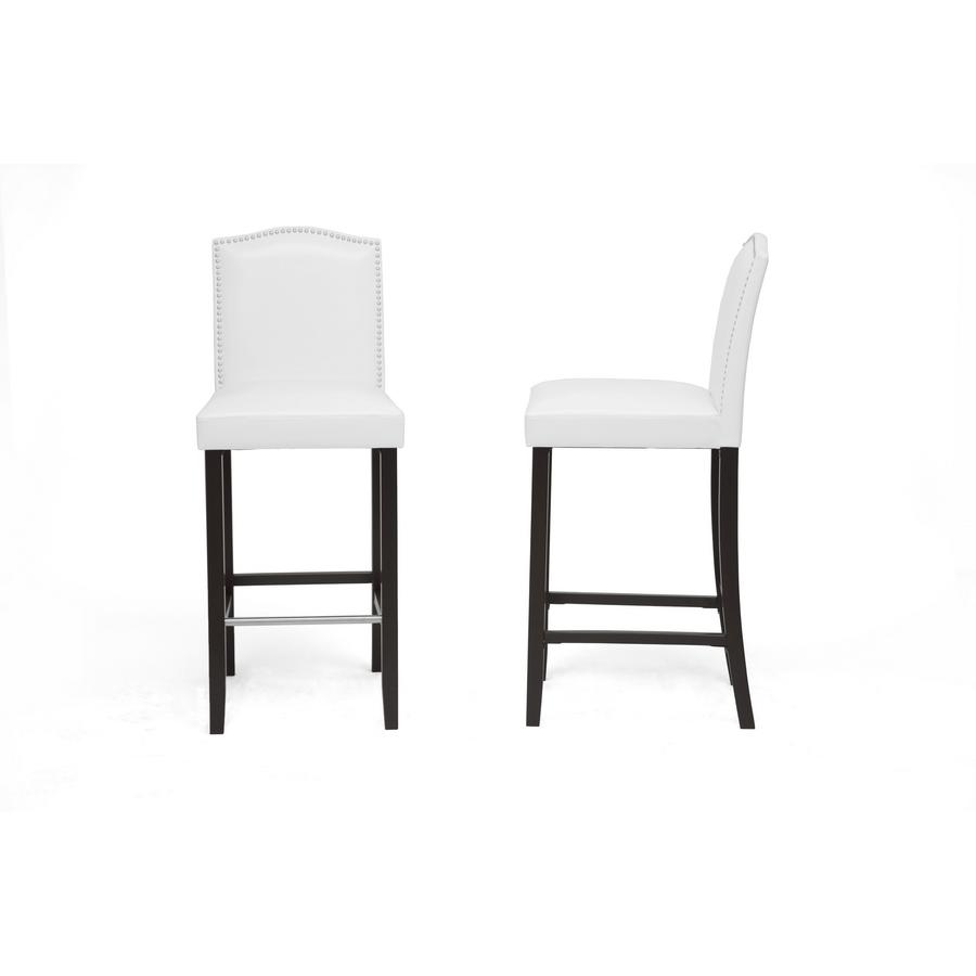 Baxton Studio Libra White Modern Bar Stool with Nail Head Trim (Set of 2)