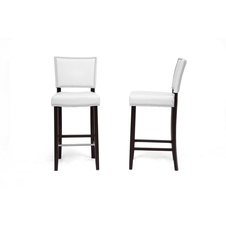 Baxton Studio Aries White Modern Bar Stool with Nail Head Trim (Set of 2)