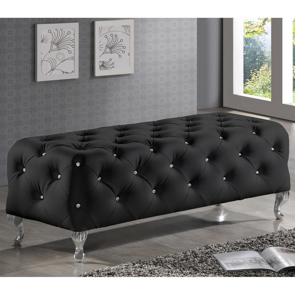 Baxton Studio Stella Crystal Tufted Black Leather Modern Bench